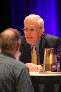 Elder at annual meeting of National Council on Family Relations, Minneapolis, November 2010. In conversation before participating in a “Fireside Chat on the Great Depression and Great Recession” — the consequences for families and children.