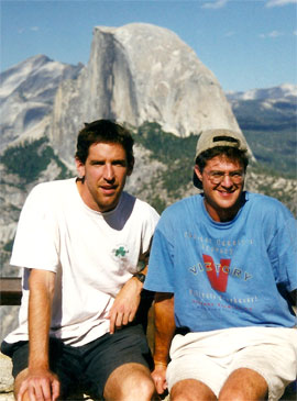 Rich Mieck and Mike Shanahan in front of Half Dome in Elder’s beloved Yosemite high country, mid-90s.